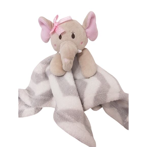 Baby Elephant Security Blanket Toy 12" Tusks Gray Plush Pink White Embroidered - Picture 16 of 16